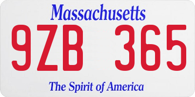 MA license plate 9ZB365