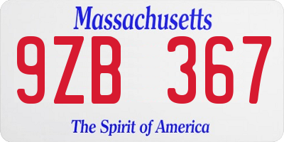 MA license plate 9ZB367