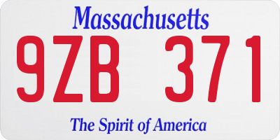 MA license plate 9ZB371