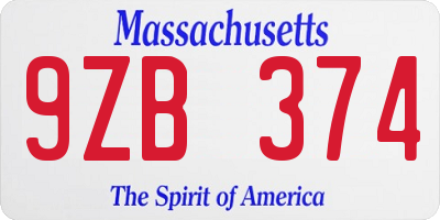 MA license plate 9ZB374