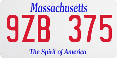 MA license plate 9ZB375