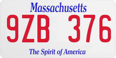 MA license plate 9ZB376