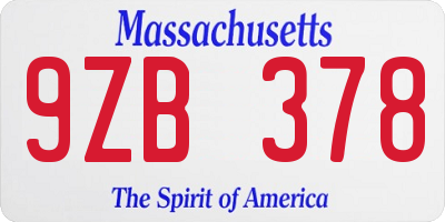 MA license plate 9ZB378