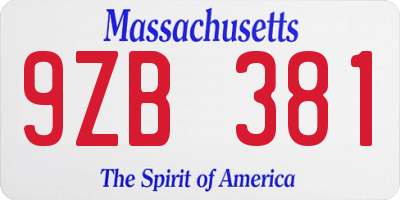 MA license plate 9ZB381