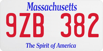 MA license plate 9ZB382