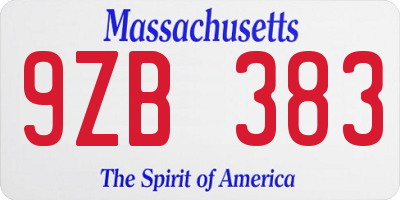 MA license plate 9ZB383