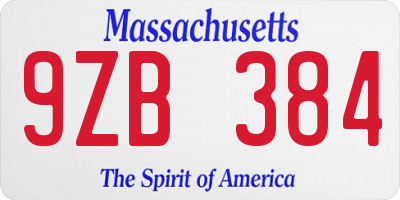 MA license plate 9ZB384