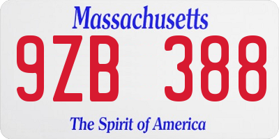MA license plate 9ZB388