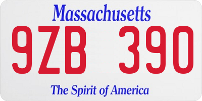 MA license plate 9ZB390