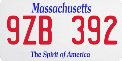 MA license plate 9ZB392