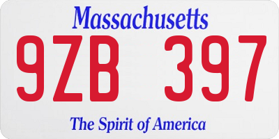 MA license plate 9ZB397