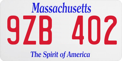 MA license plate 9ZB402