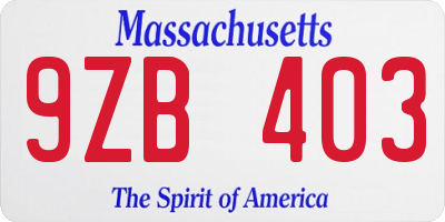 MA license plate 9ZB403