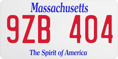 MA license plate 9ZB404