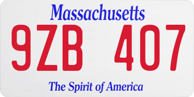 MA license plate 9ZB407