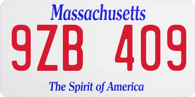 MA license plate 9ZB409