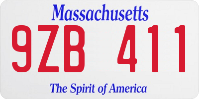 MA license plate 9ZB411
