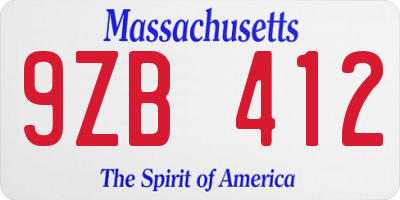 MA license plate 9ZB412