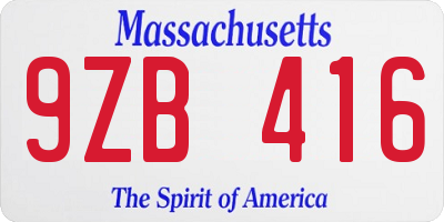 MA license plate 9ZB416
