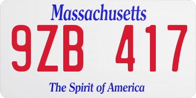 MA license plate 9ZB417