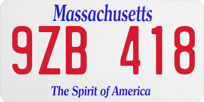 MA license plate 9ZB418