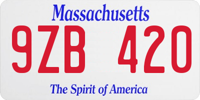 MA license plate 9ZB420