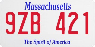 MA license plate 9ZB421