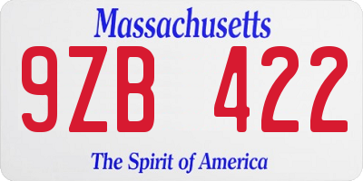 MA license plate 9ZB422