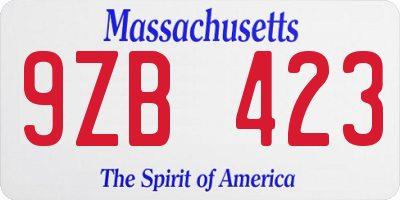 MA license plate 9ZB423