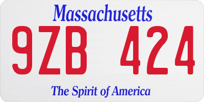 MA license plate 9ZB424