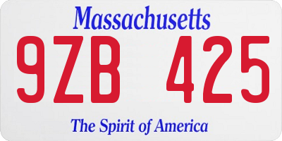 MA license plate 9ZB425