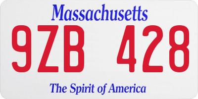 MA license plate 9ZB428