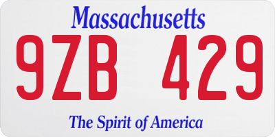MA license plate 9ZB429