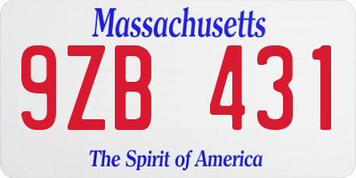 MA license plate 9ZB431