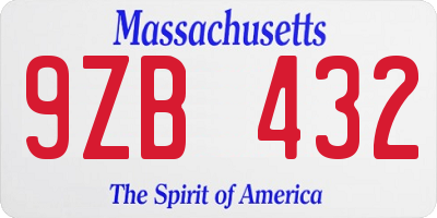 MA license plate 9ZB432