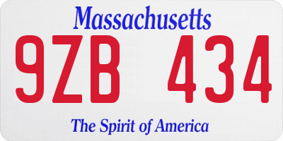 MA license plate 9ZB434