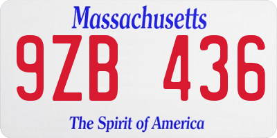 MA license plate 9ZB436