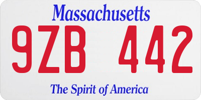 MA license plate 9ZB442