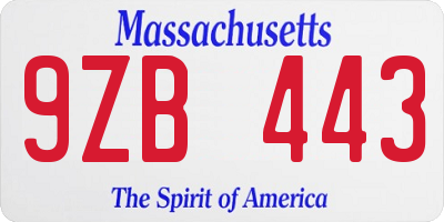 MA license plate 9ZB443