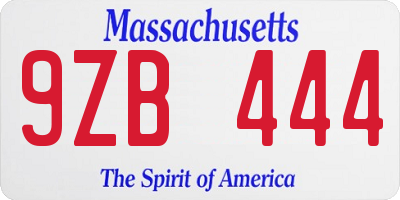 MA license plate 9ZB444