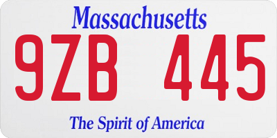 MA license plate 9ZB445