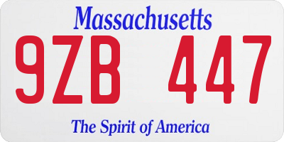MA license plate 9ZB447