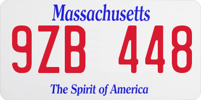 MA license plate 9ZB448