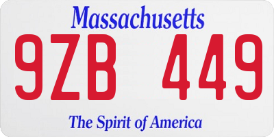 MA license plate 9ZB449
