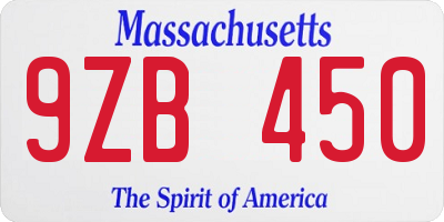 MA license plate 9ZB450