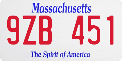 MA license plate 9ZB451