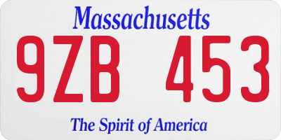 MA license plate 9ZB453