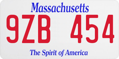 MA license plate 9ZB454