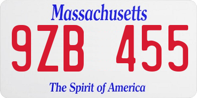 MA license plate 9ZB455