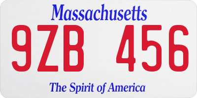 MA license plate 9ZB456